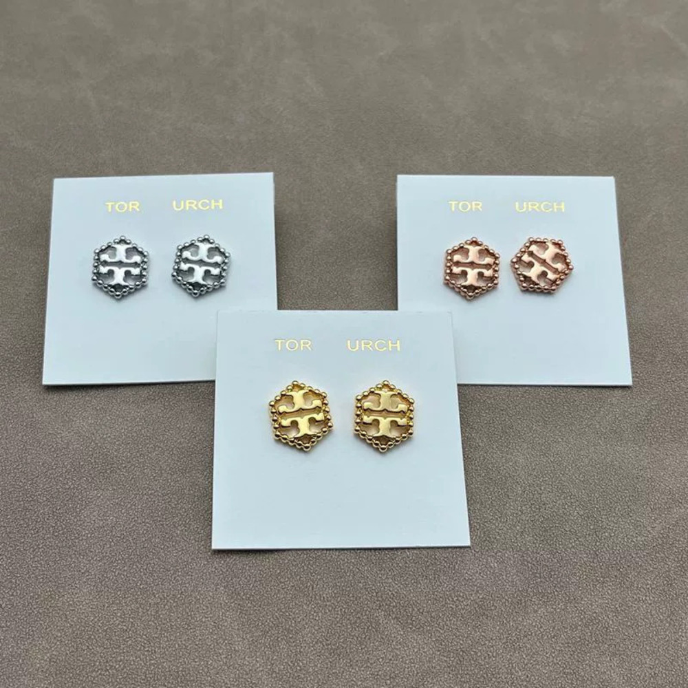 Tory Burch Hollow Hexagon Metal Earrings Pair